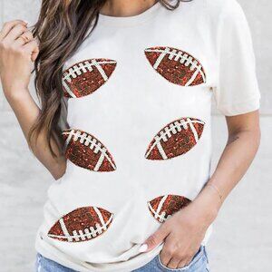 Sequin Football Round Neck Short Sleeve T-Shirt